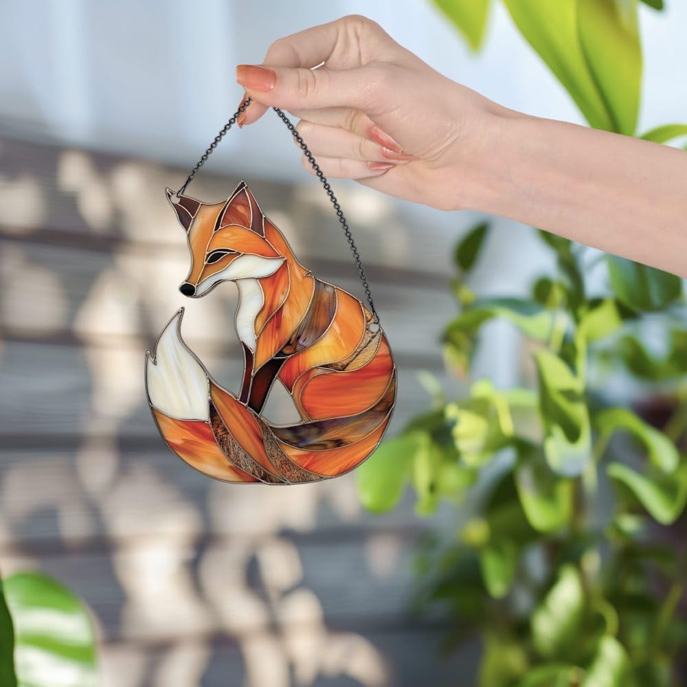 Fox Ornaments Decor for Window Hanging,Fox Lover Gifts for Women Men, Wild Animal Home Wall Room Decorations, Christmas 2D Flat Acrylic Ornamnet